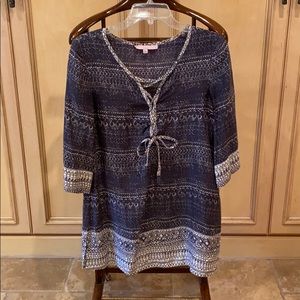 Calypso silk tunic size S navy and white...